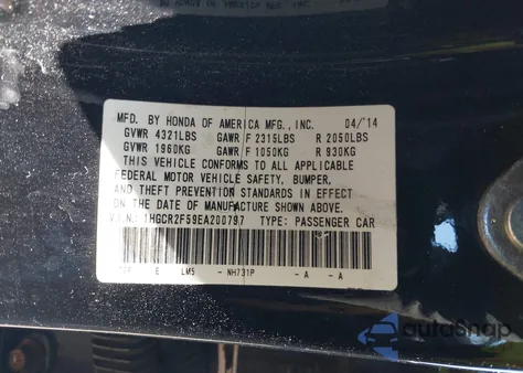2014 Honda Accord Sport from USA, damaged, VIN 1HGCR2F59EA200797